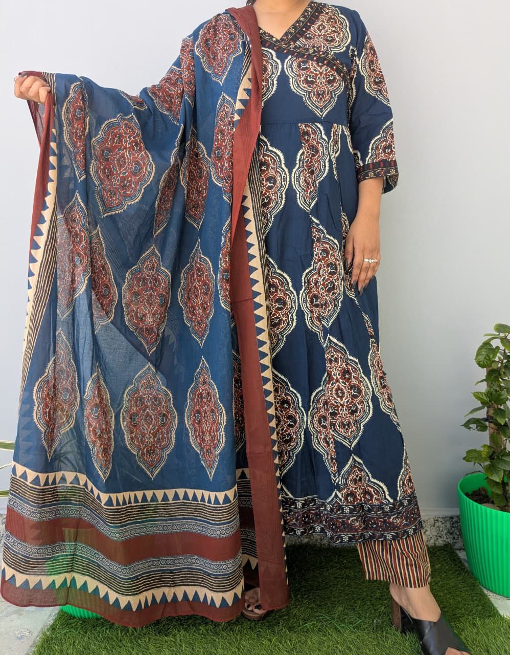 Indigo Rust Elegance Dupatta Set