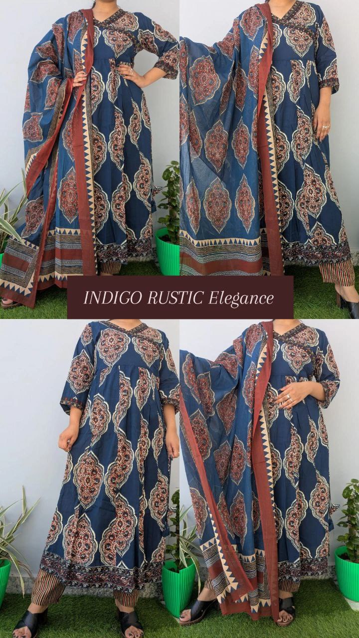 Indigo Rust Elegance Dupatta Set