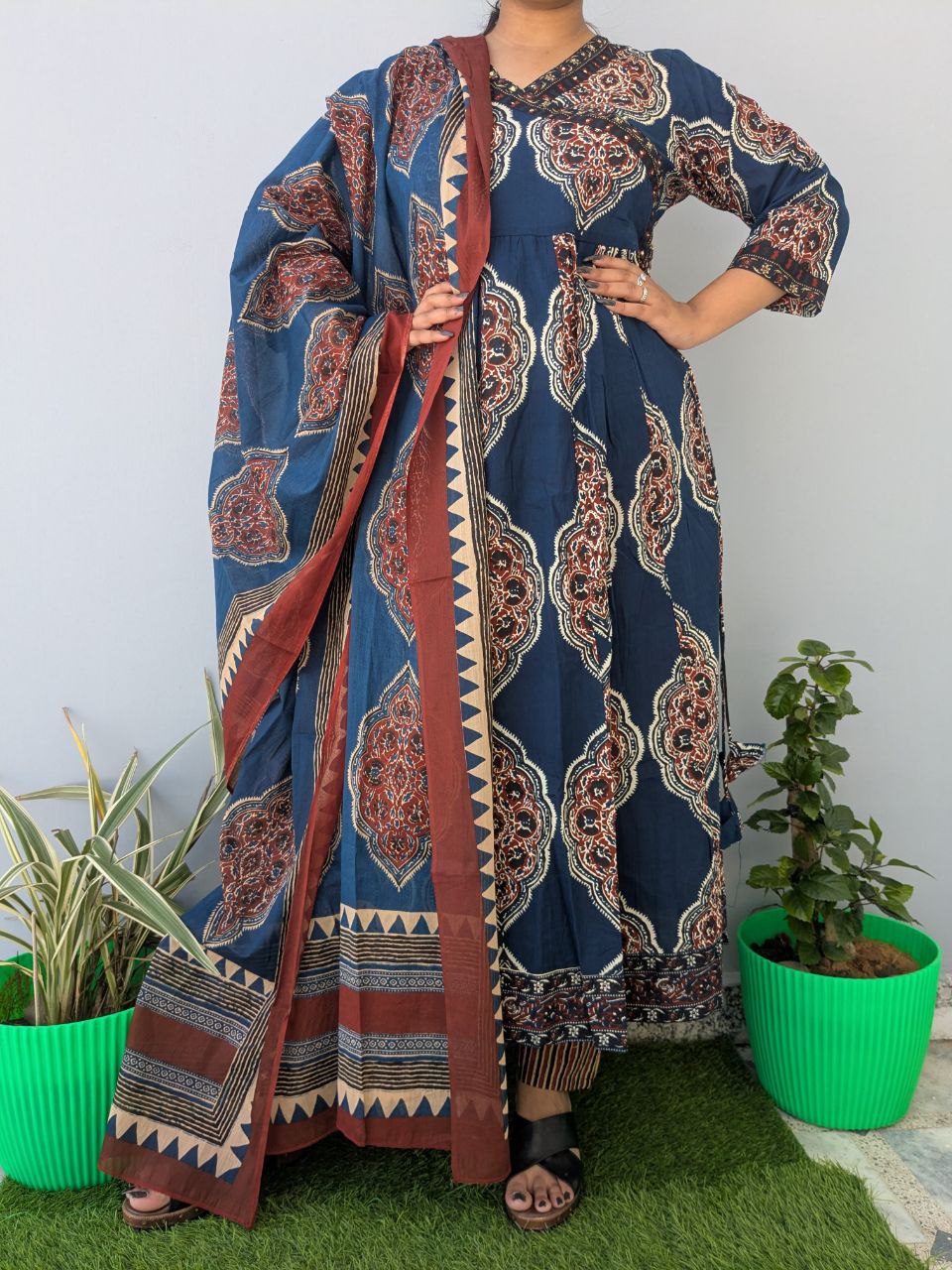 Indigo Rust Elegance Dupatta Set