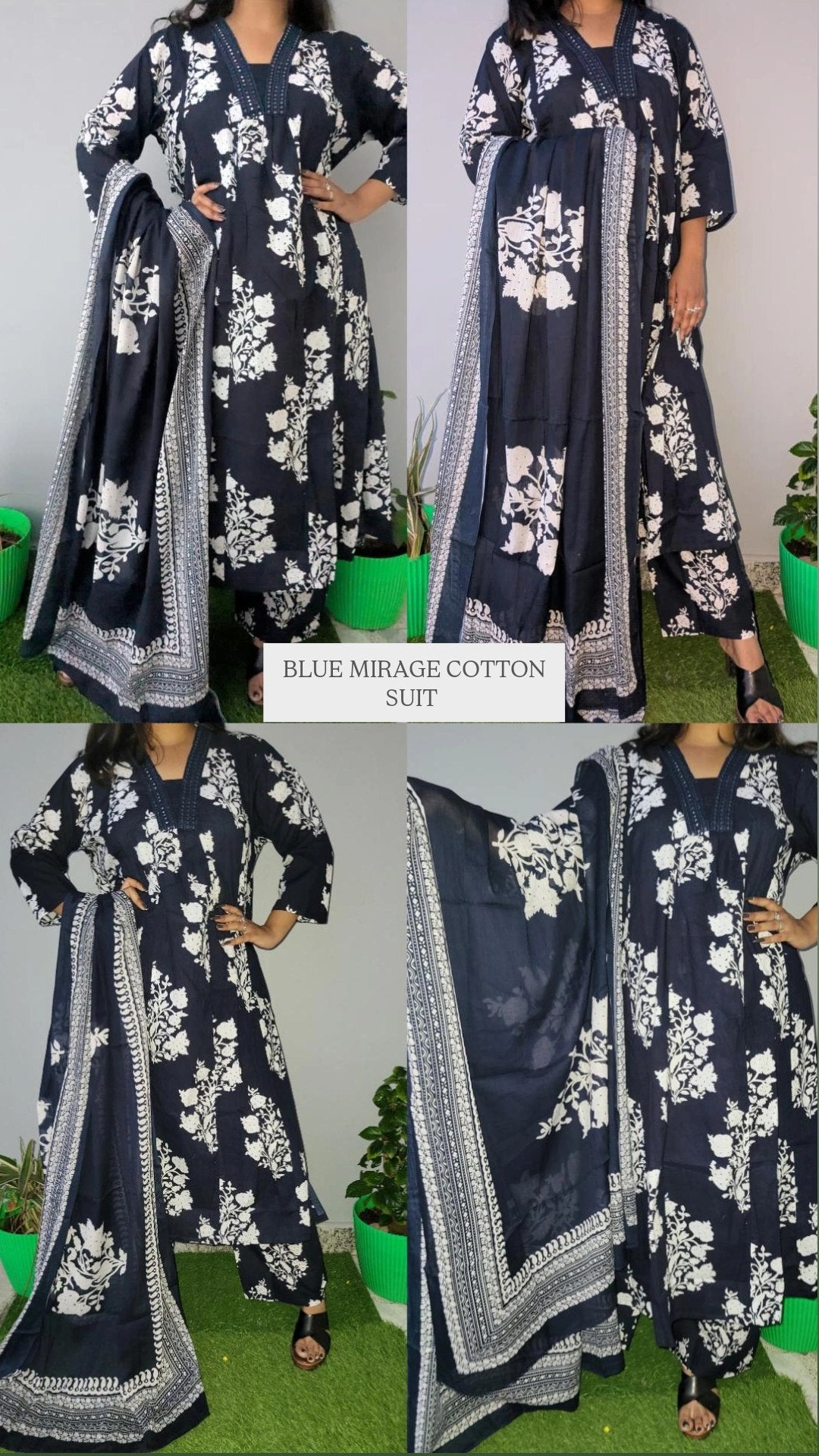 Blue Mirage Handblock Printed Cotton Suit Set.