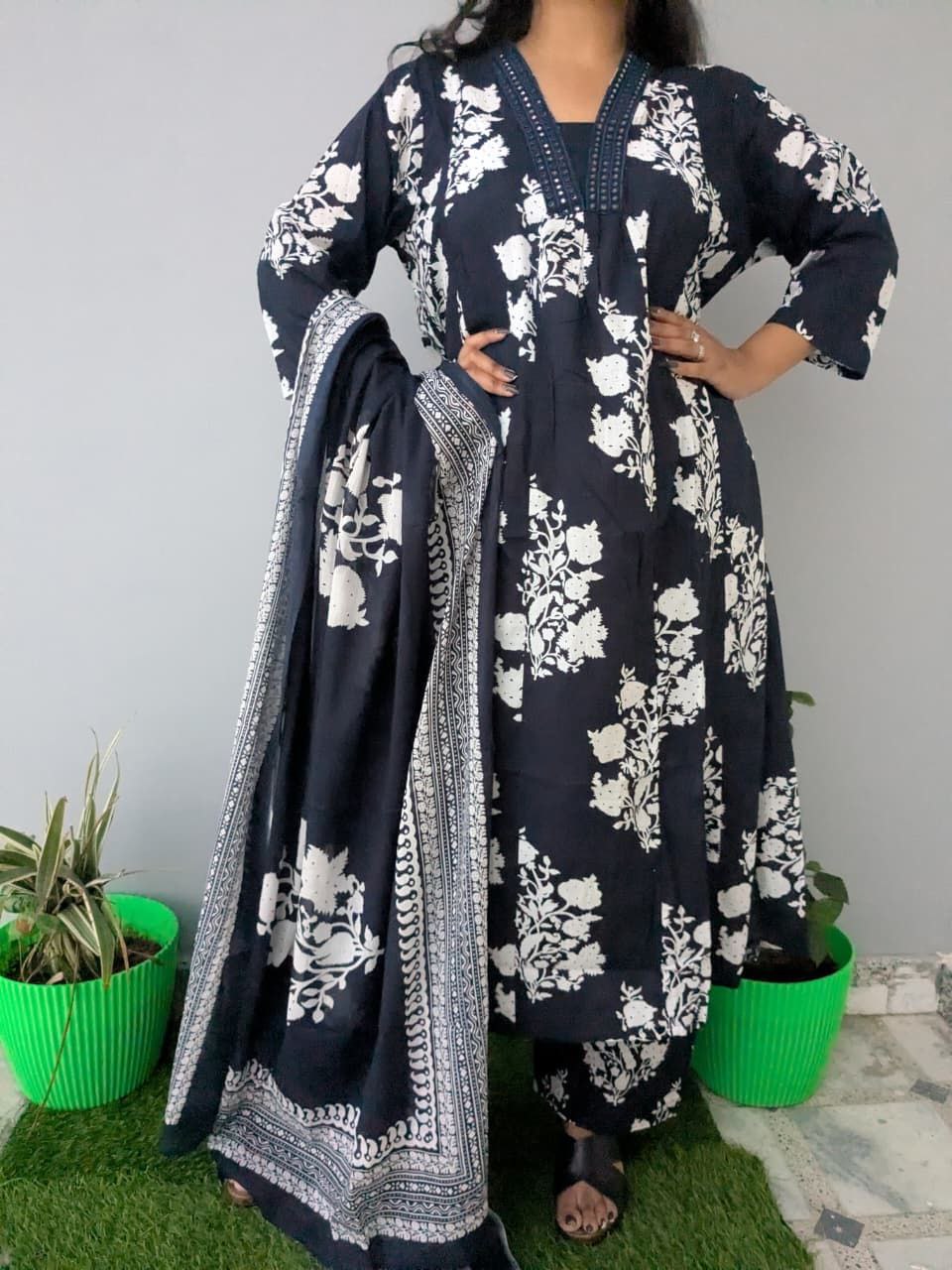 Blue Mirage Handblock Printed Cotton Suit Set.