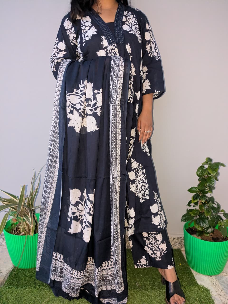 Blue Mirage Handblock Printed Cotton Suit Set.